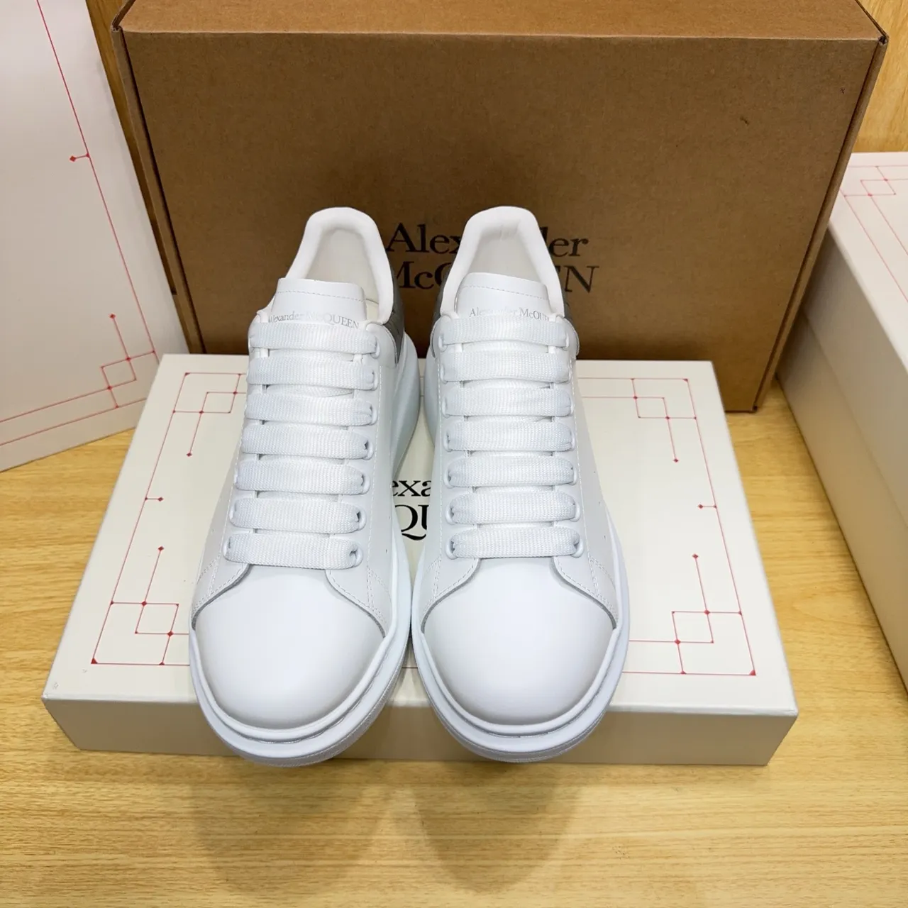 Alexander McQueen Oversized Sneaker White Gray Platform Sole Smooth Leather Upper Lifestyle Sneakers