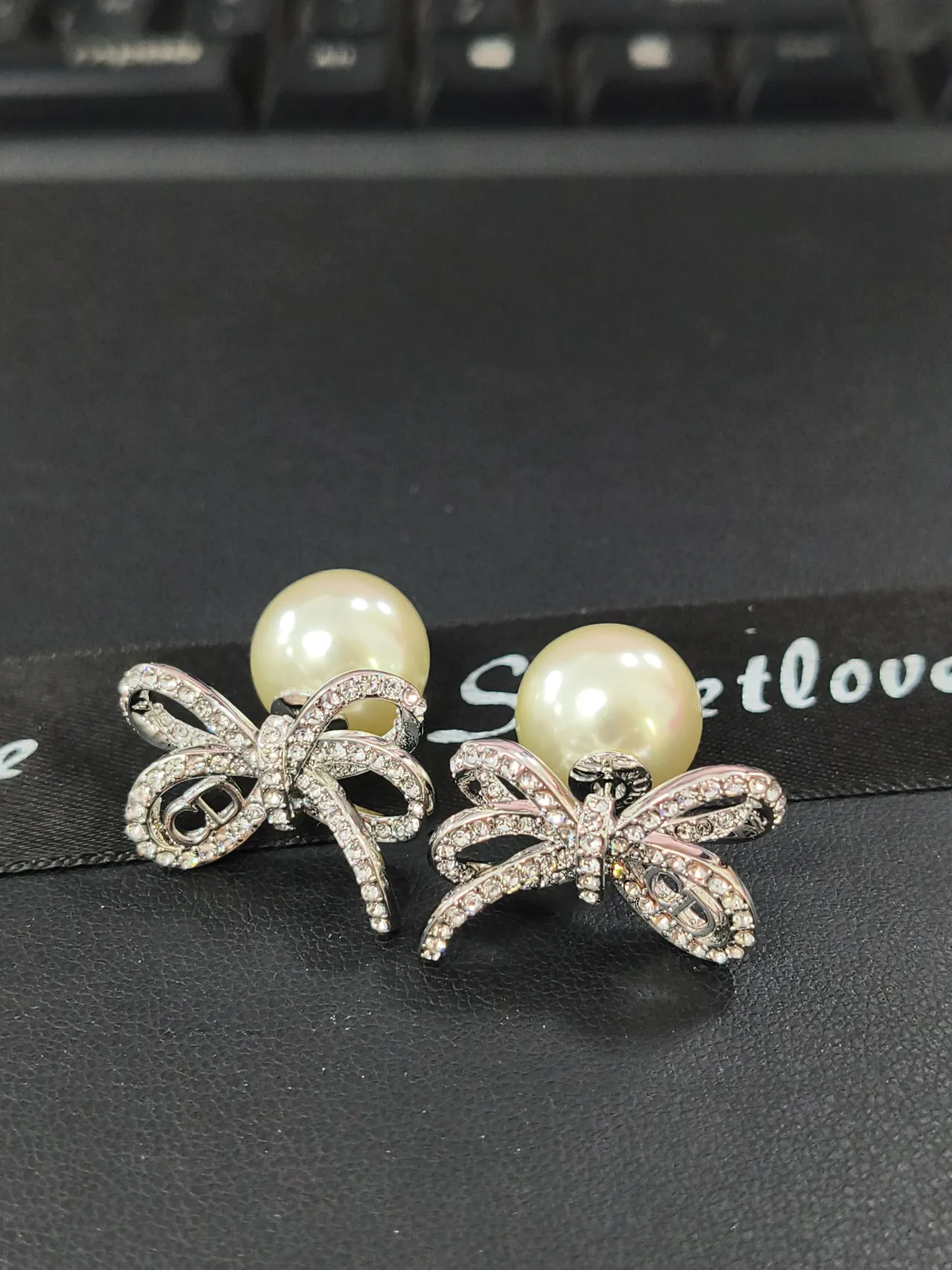 Pearl and Crystal Dragonfly Stud Earrings