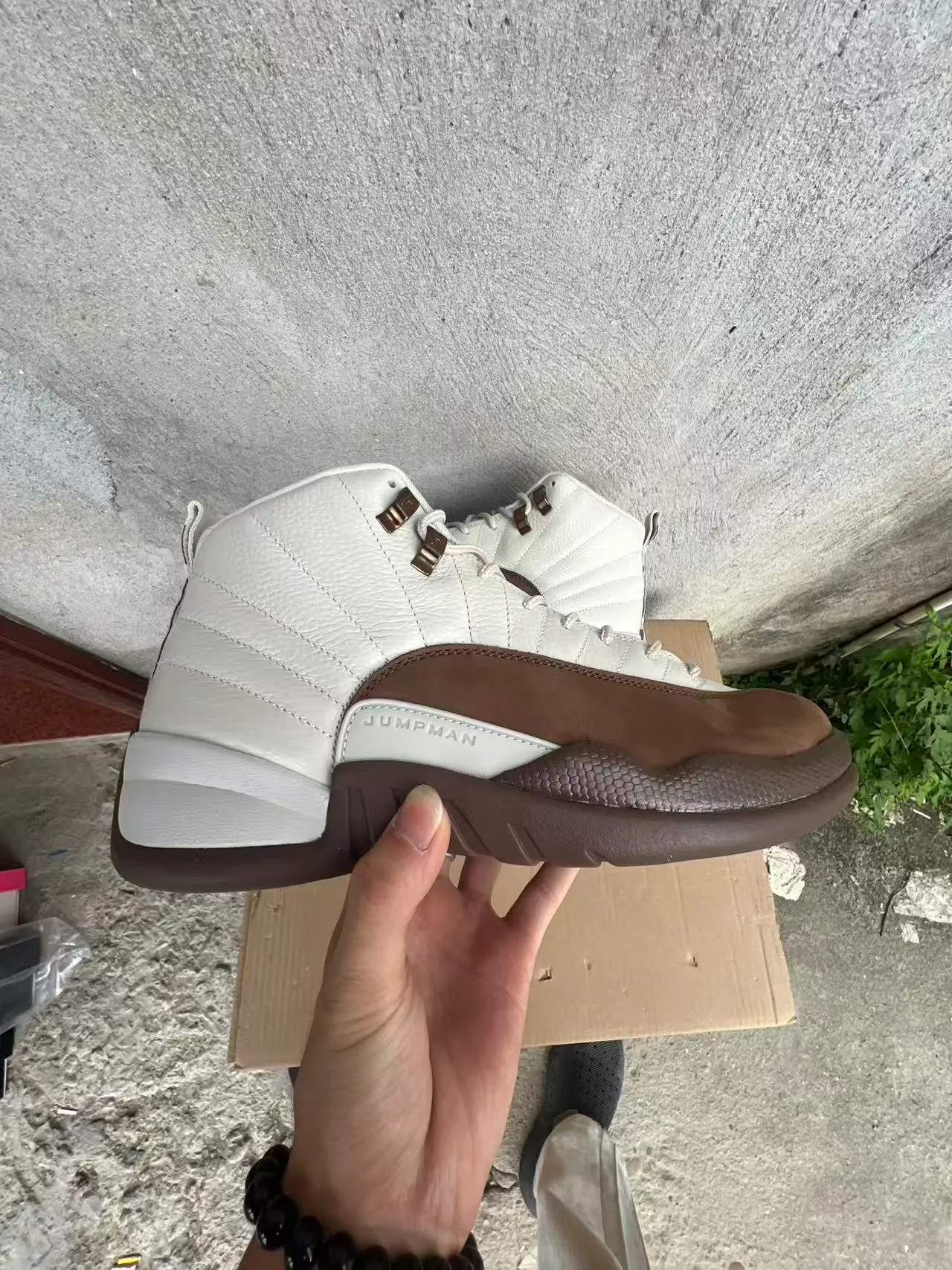 Air Jordan 12 White Brown Quilted Leather Basketball Shoes