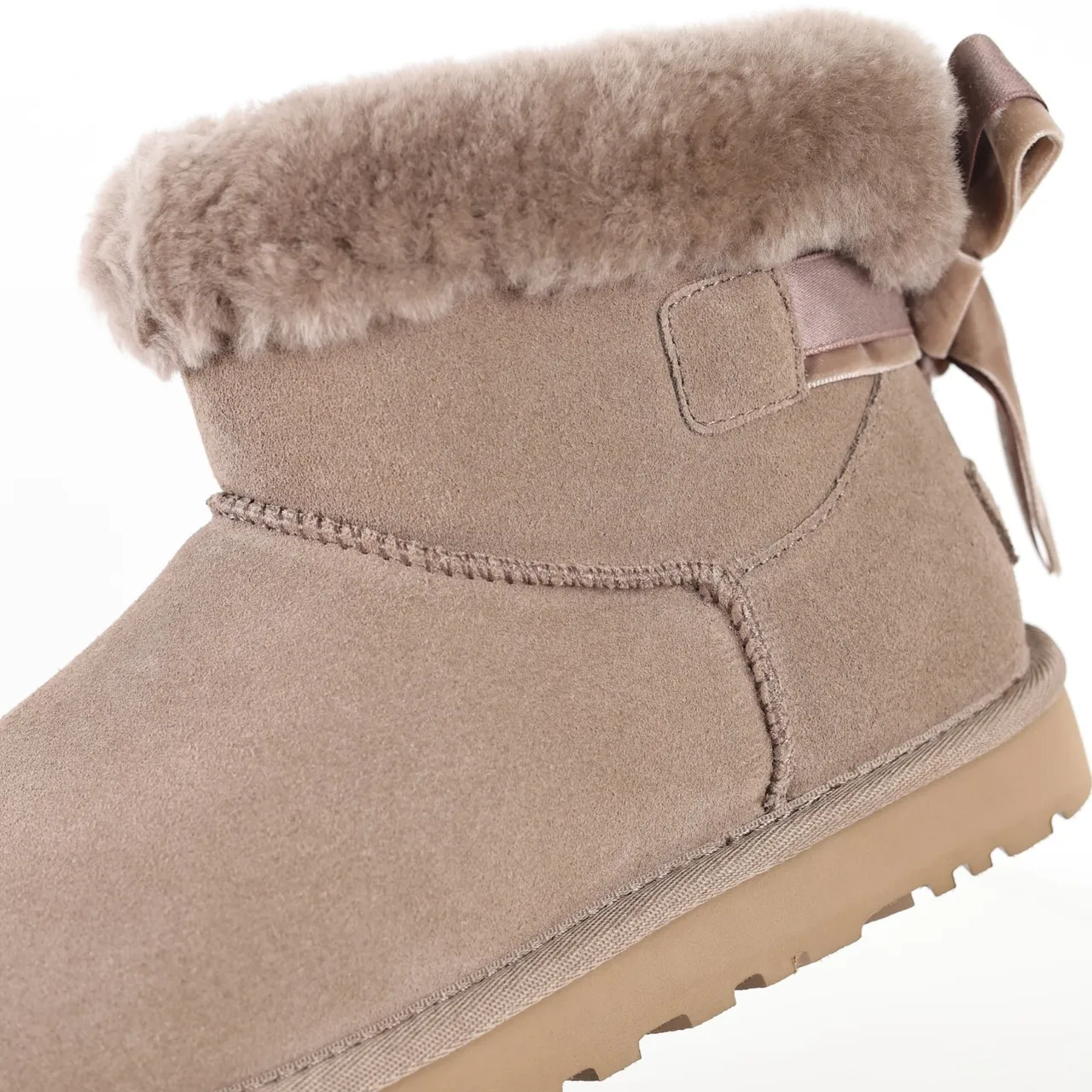 UGG Classic Mini Taupe Suede Shearling Cuff Snow Boots