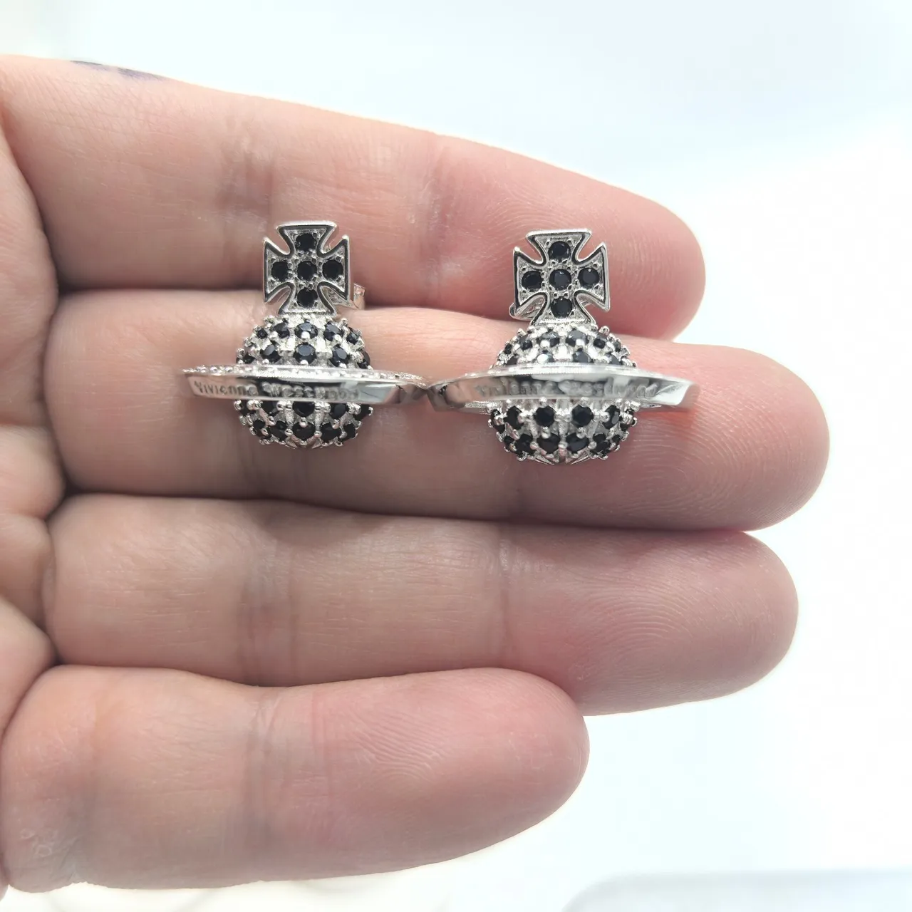 Vivienne Westwood Orb Cross Pavé Black Stud Earrings