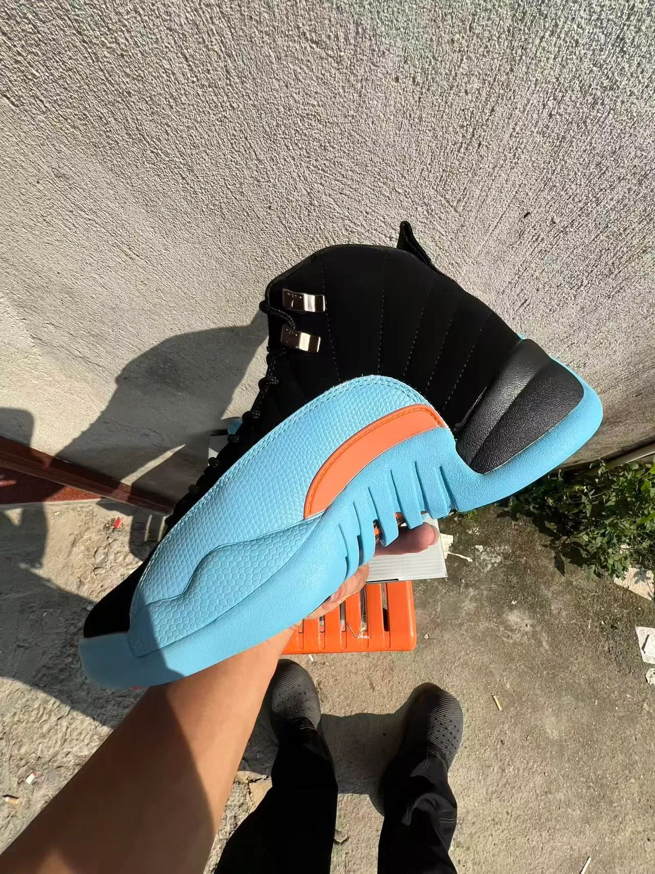 Air Jordan 12 Black Light Blue Orange Basketball Shoes