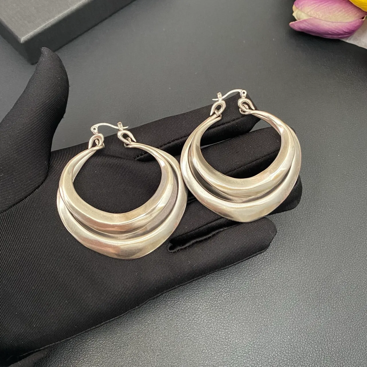 Saint Laurent Silver Triple-Layered Asymmetrical Hoop Earrings