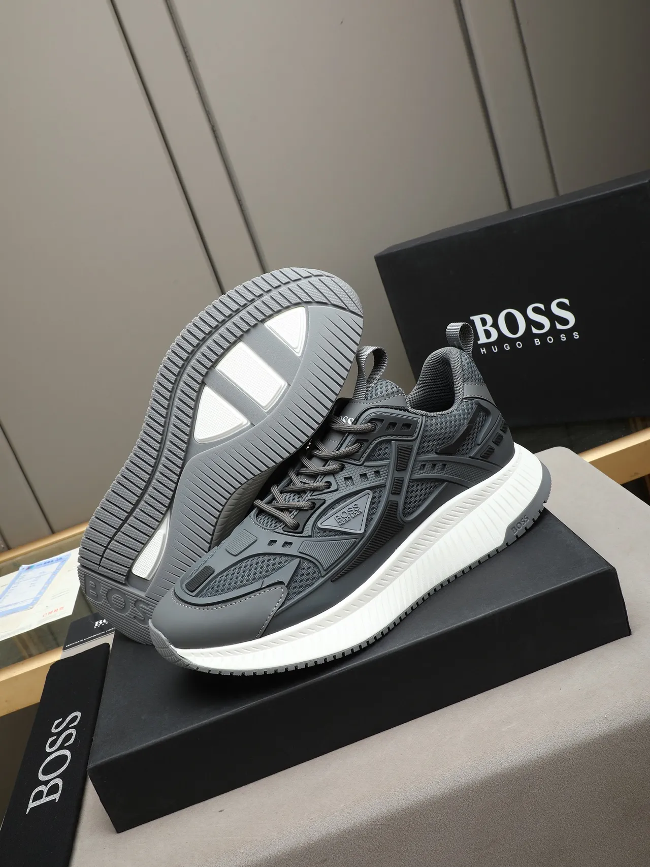 Hugo Boss Gray and White Platform Lifestyle Sneaker