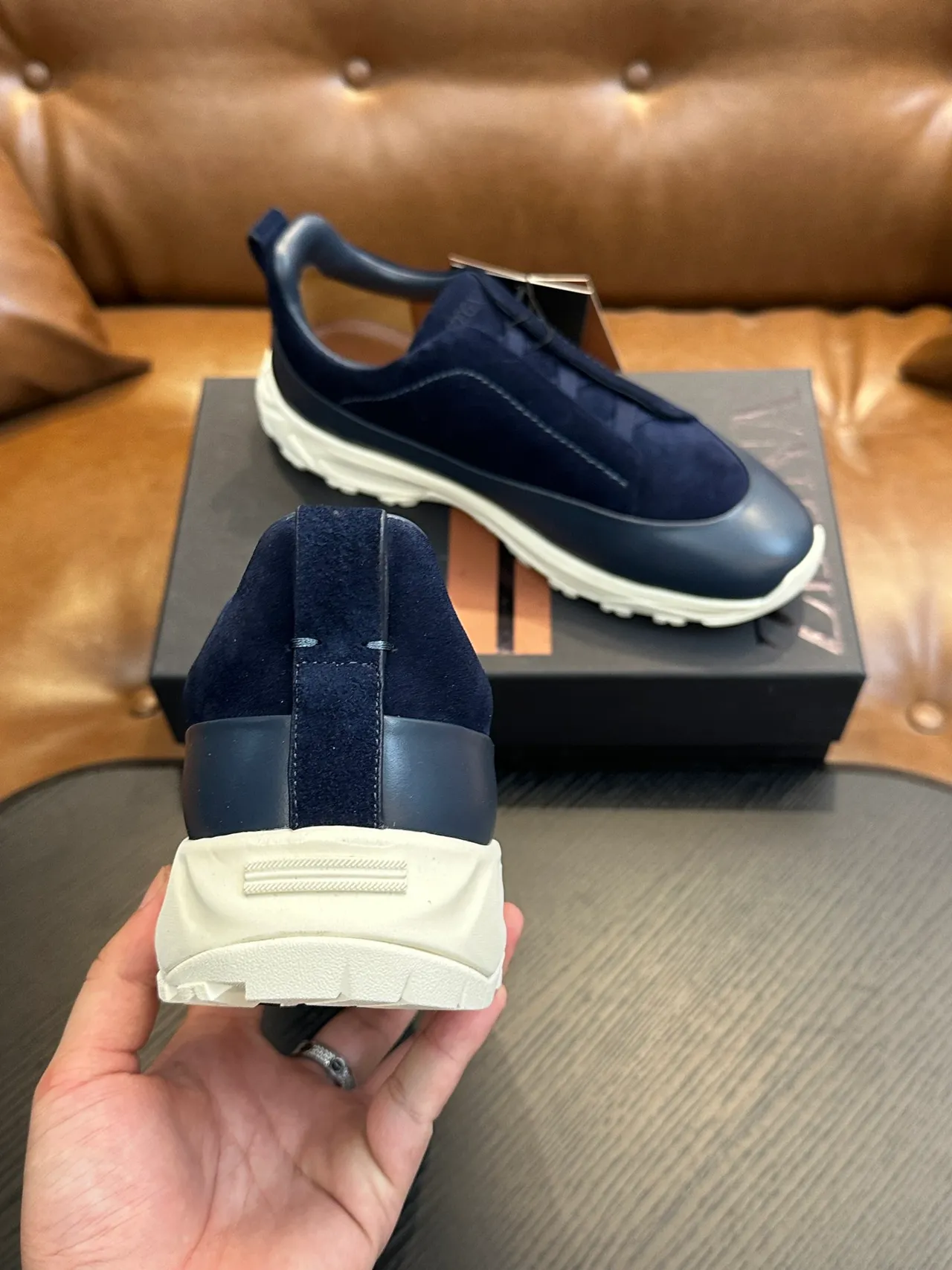 Zegna Navy Suede Slip-On Lifestyle Sneakers