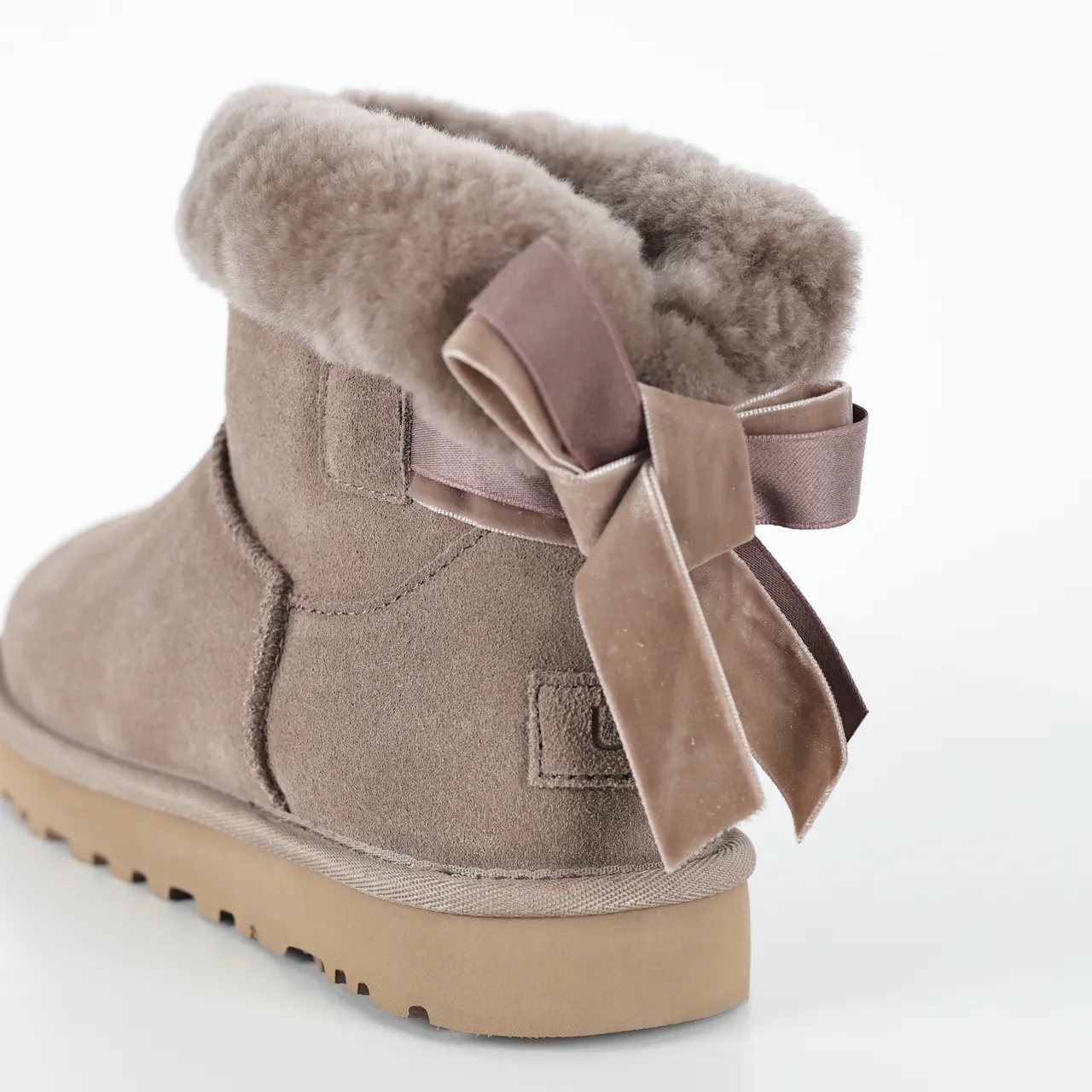 UGG Classic Mini Taupe Suede Shearling Cuff Snow Boots
