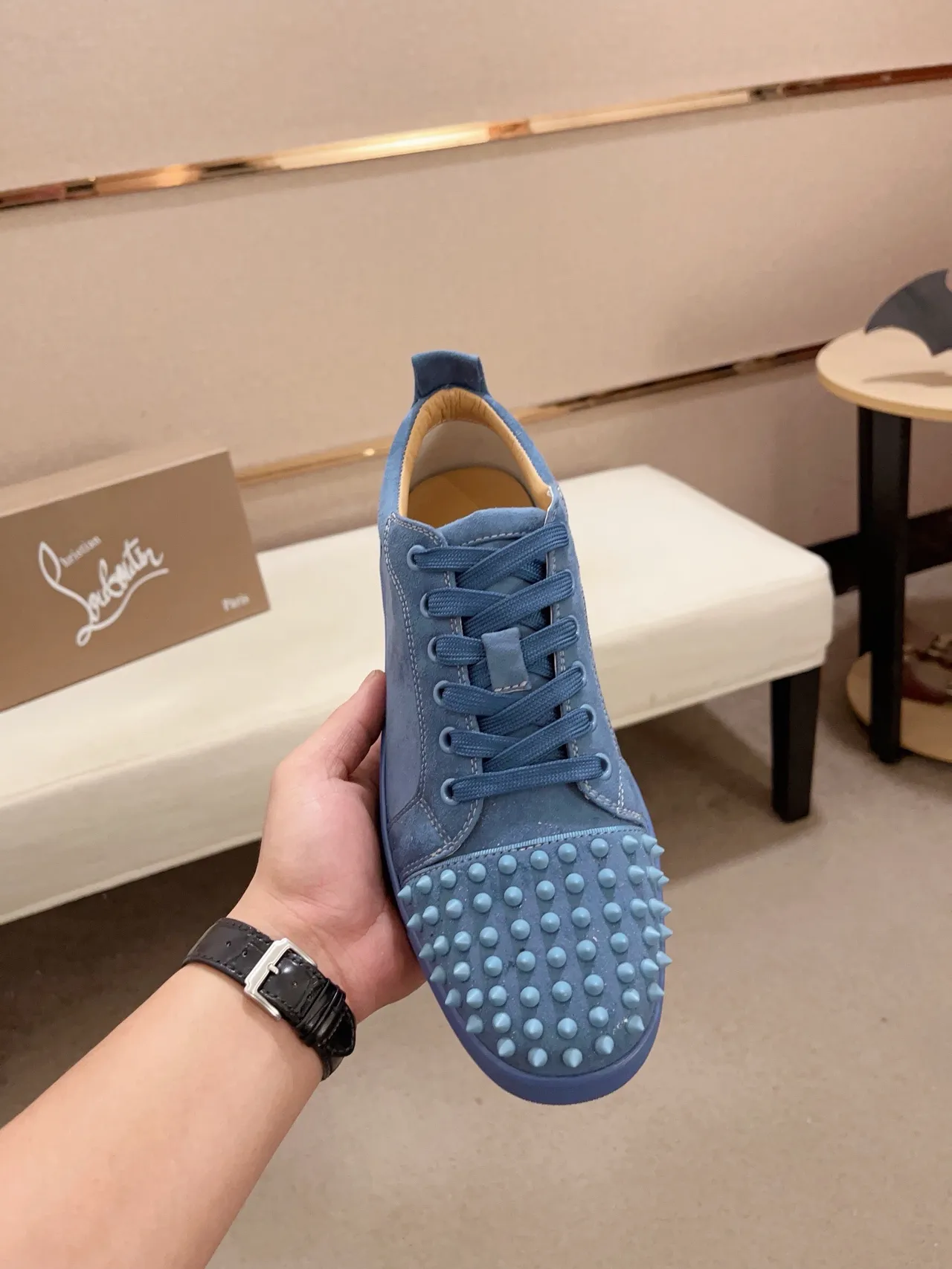 Christian Louboutin Spiky Sneaker Blue Suede Lifestyle Sneakers