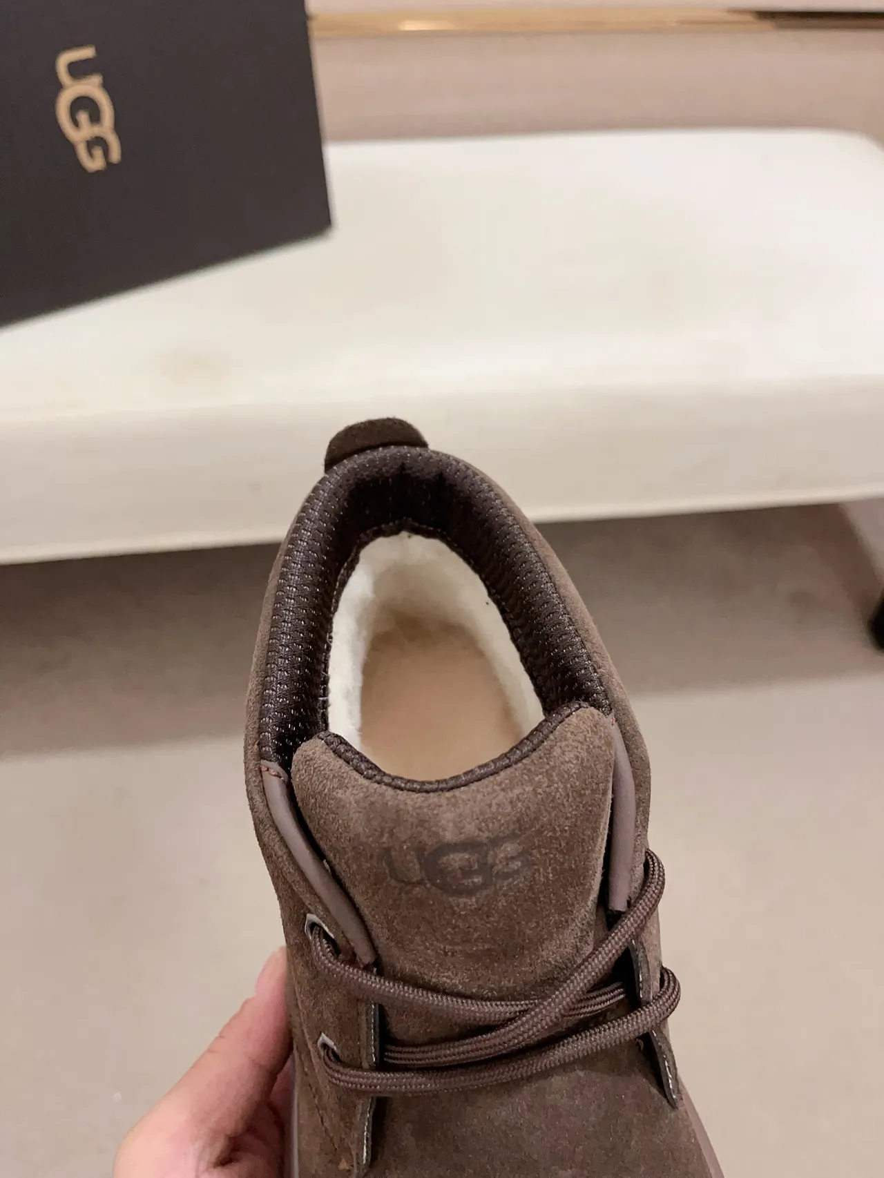UGG Brown Gray Suede Upper Chunky Platform Sole Ankle Boots