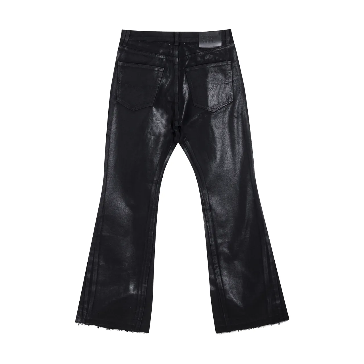 Glossy Black Flared High-Waisted Pants