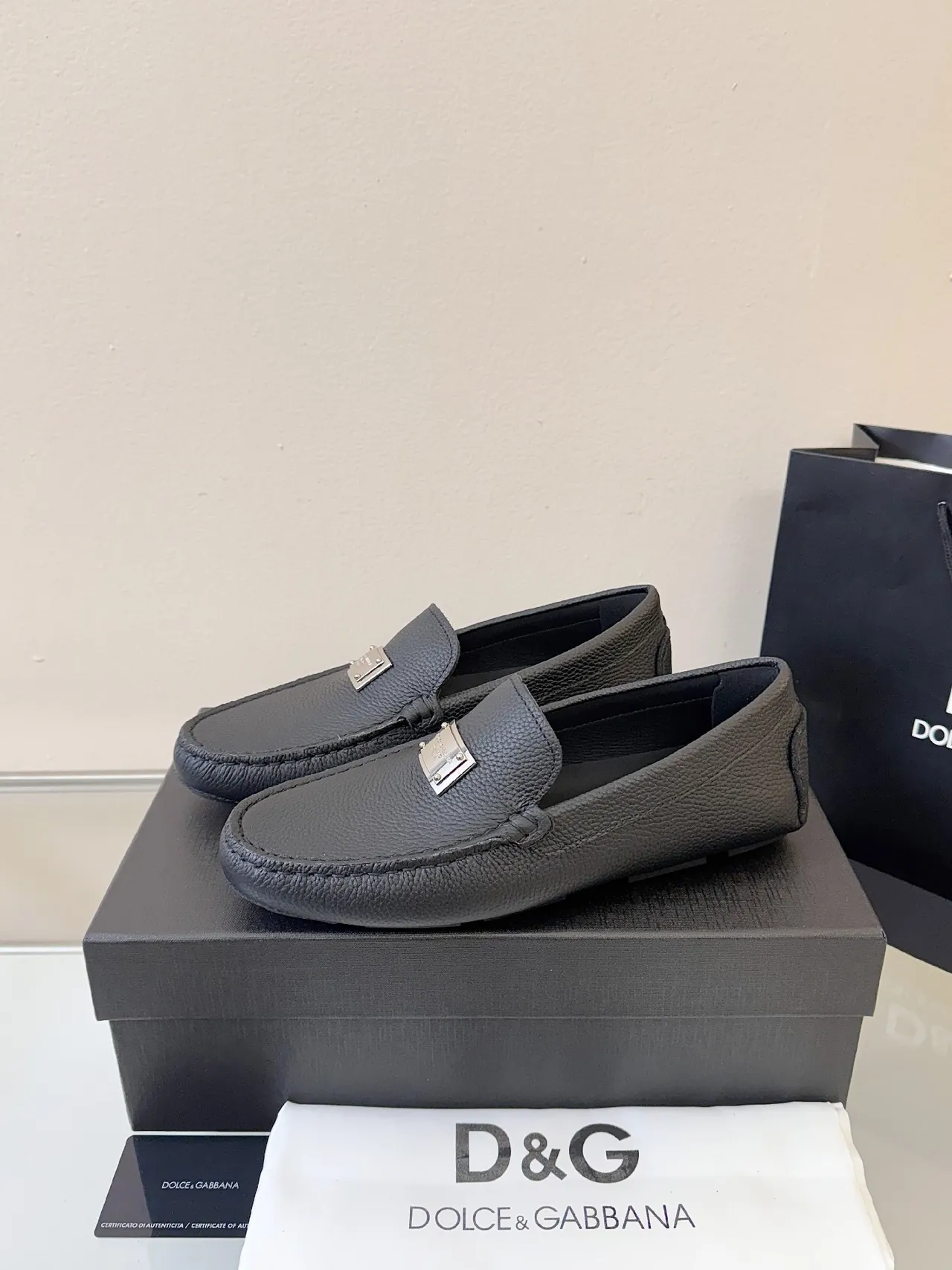 Dolce & Gabbana Portofino Black Pebbled Leather Loafer