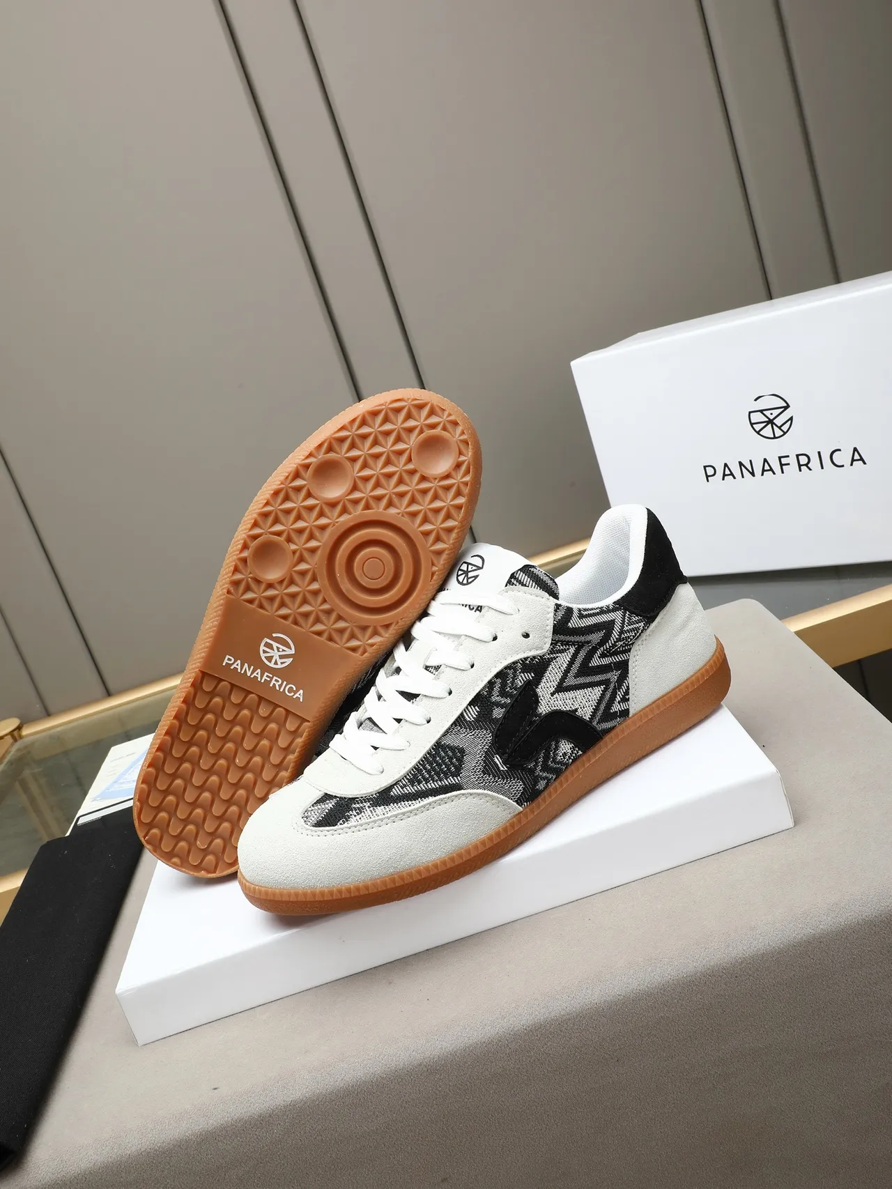 White and Black Geometric Woven Suede Lifestyle Sneaker