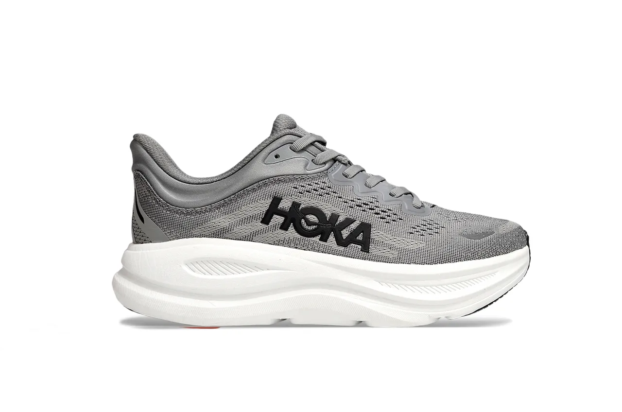 Hoka Gray White Engineered Mesh Upper Thick Midsole Running Shoes
