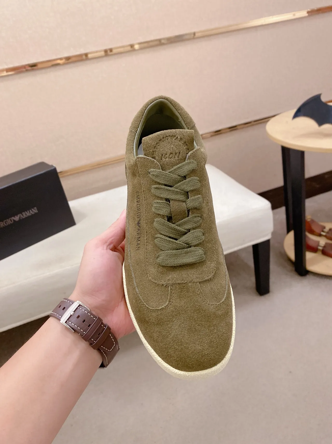 Emporio Armani Olive Green Suede Lifestyle Sneaker