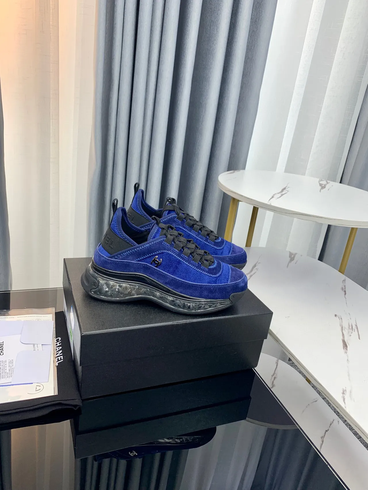 Chanel Cloud Blue Suede Transparent Sole Chunky Sneakers