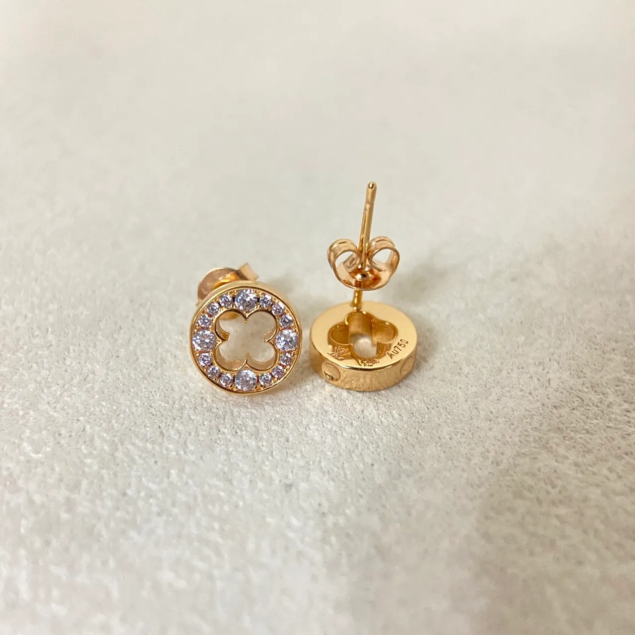 Gold Silver Circular Stud Clover-Cutout Center Earrings