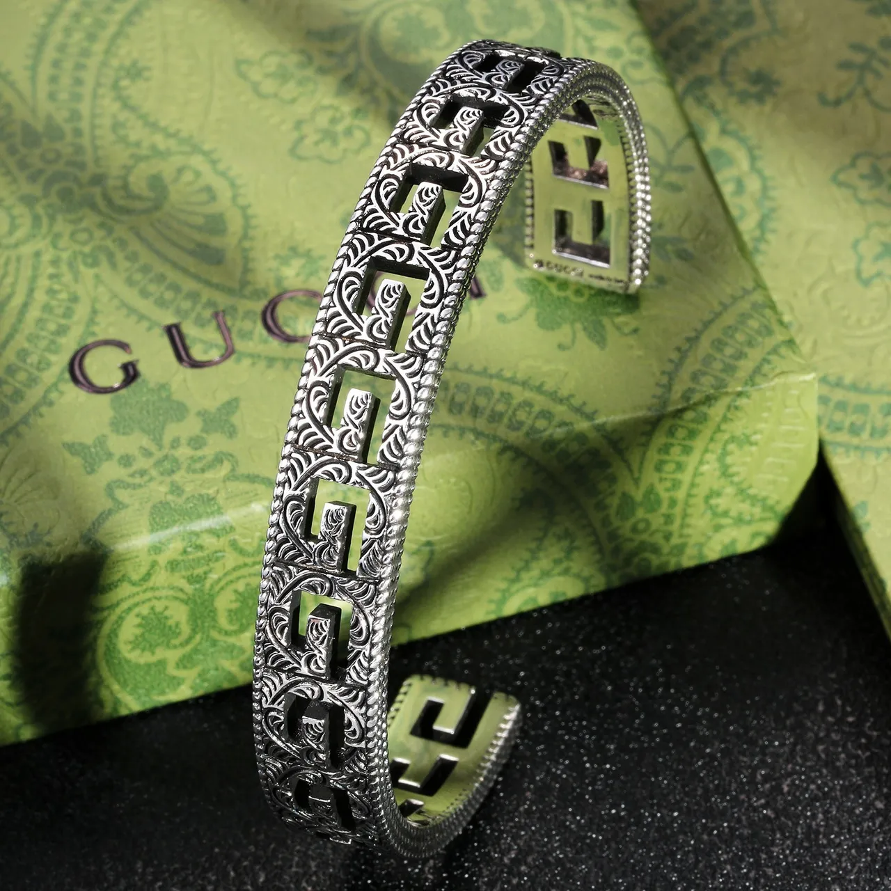 Gucci Interlocking G Engraved Silver Cuff Bracelet