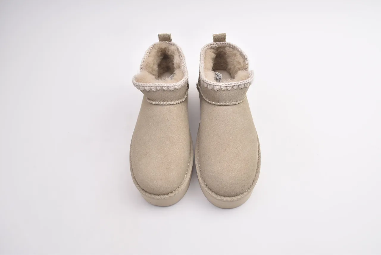 UGG Beige White Platform Sole Braided Trim Snow Boots