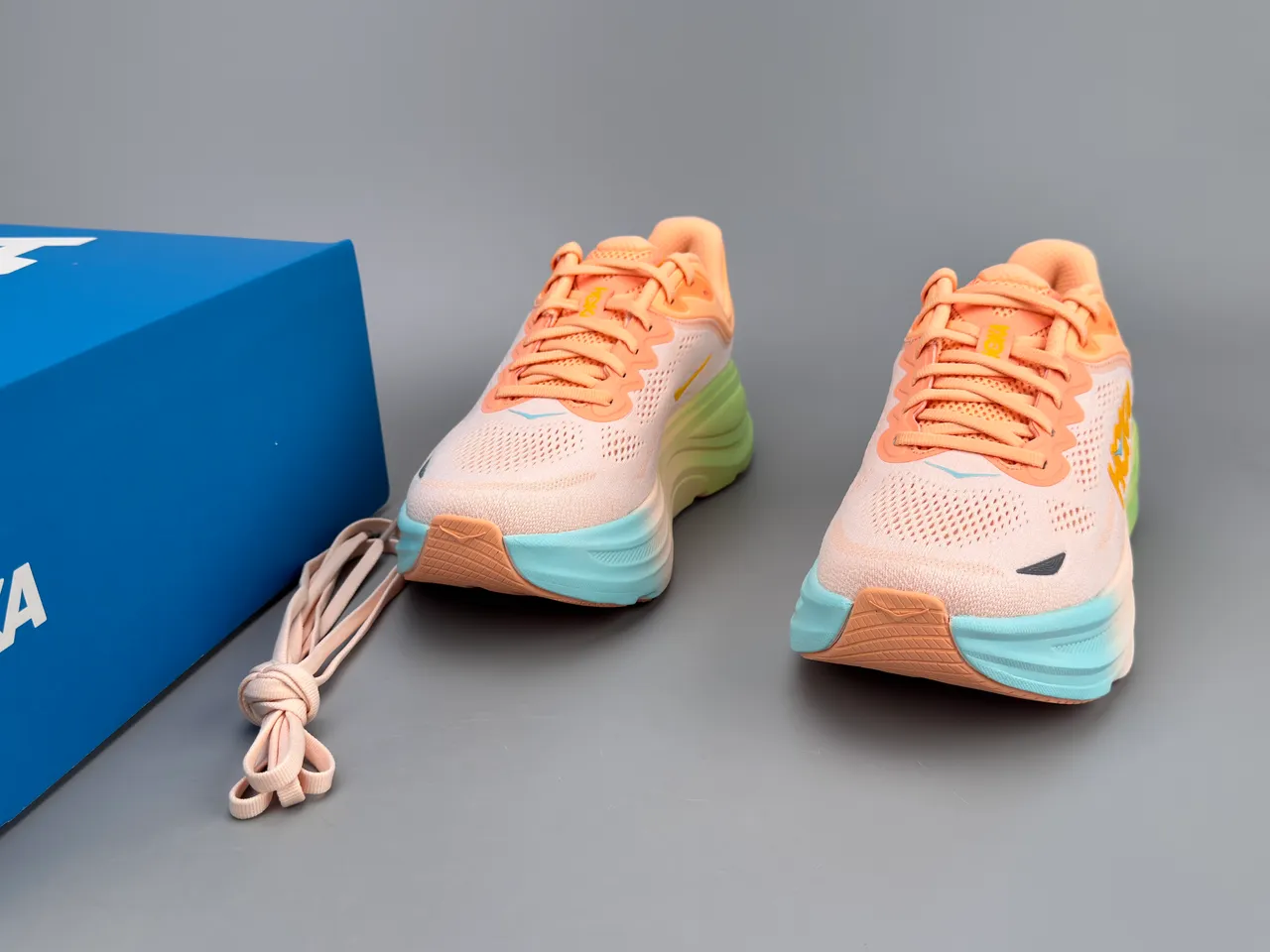 Hoka Orange Green Engineered Knit Upper Gradient Midsole Running Shoes