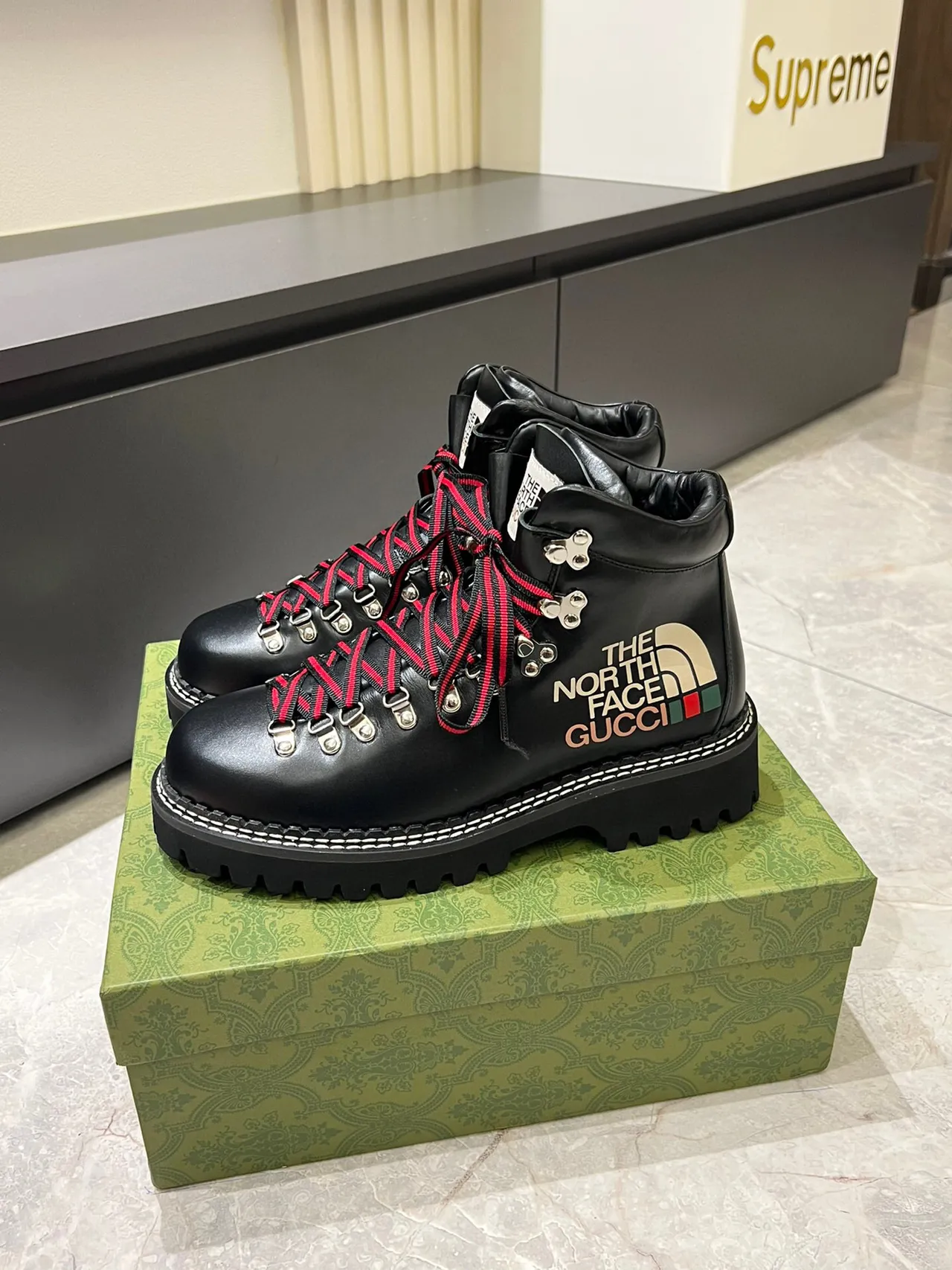 Gucci x The North Face Black Leather Hiking Boots