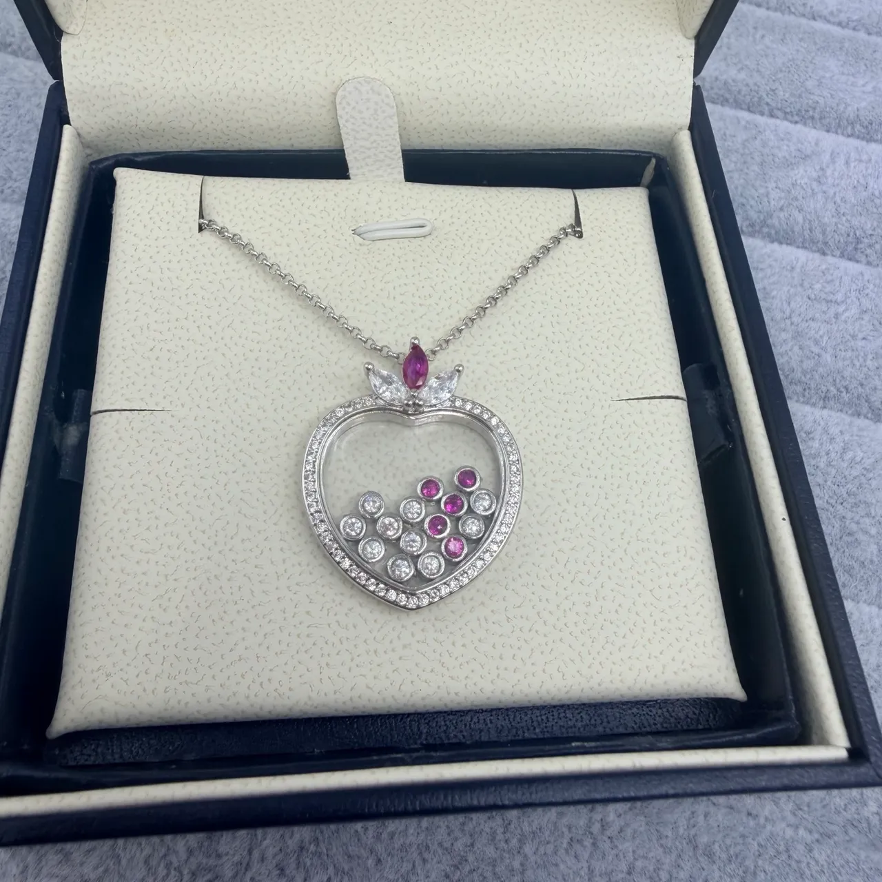 Chopard Happy Hearts Gold Pink Heart-Shaped Locket Pavé Diamond Bezel Necklace