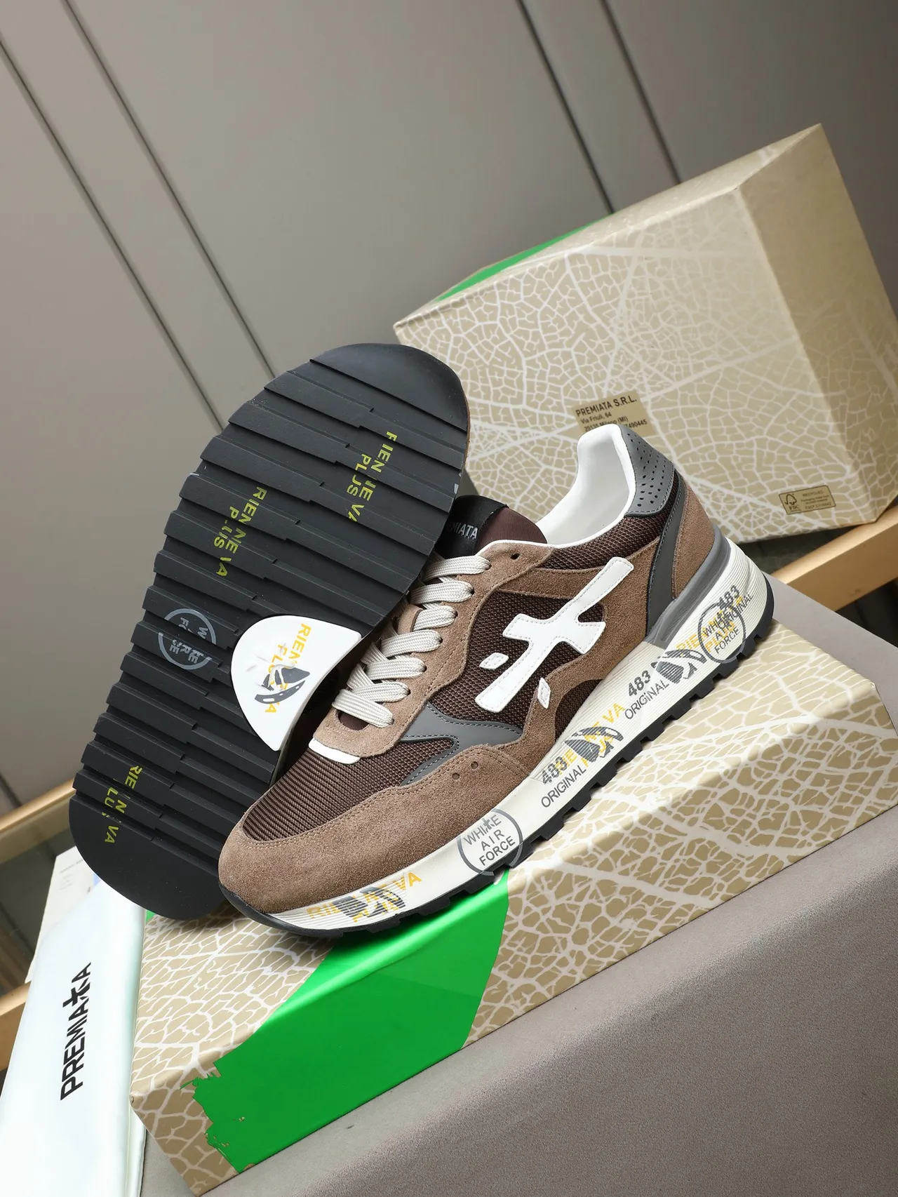 Premiata Brown and Gray Mixed-Material Lifestyle Sneaker
