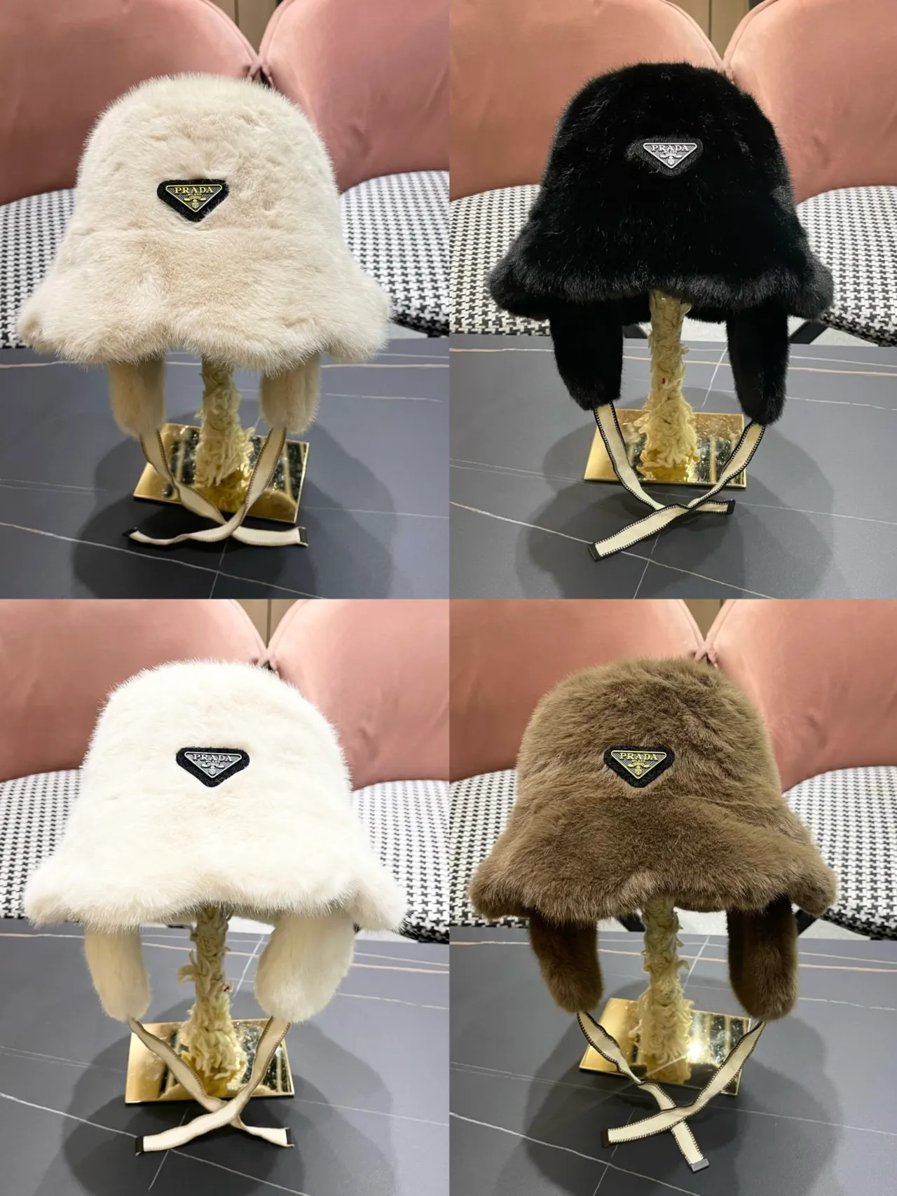 Brown Beige Fur-Lined Ear-Flap Beanie
