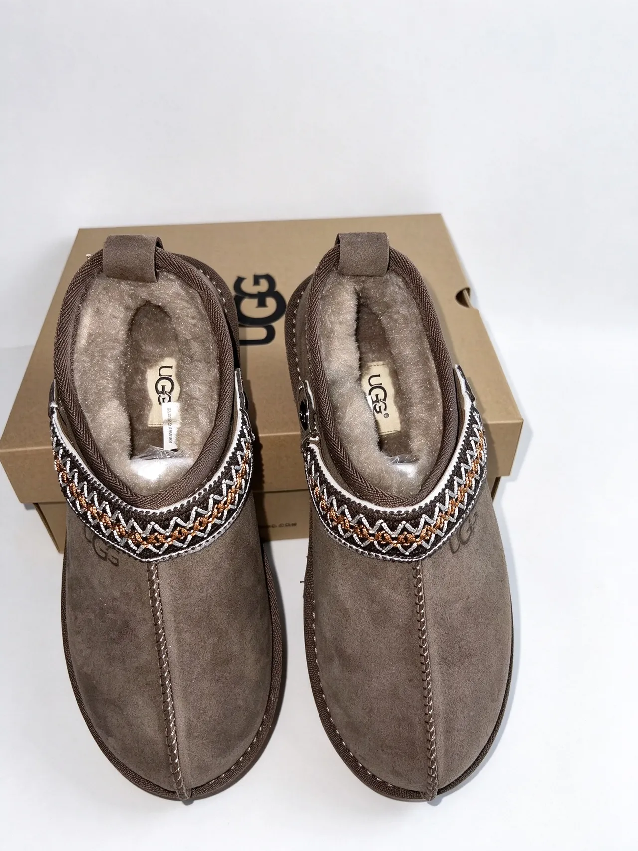 UGG Tasman Brown Beige Suede Upper Shearling-Lined Casual Shoes
