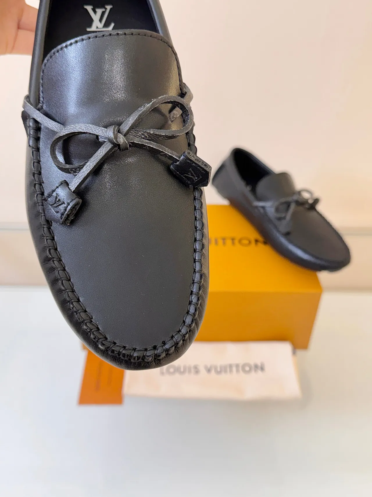 Louis Vuitton Black Leather Monogrammed Bow Detail Loafer