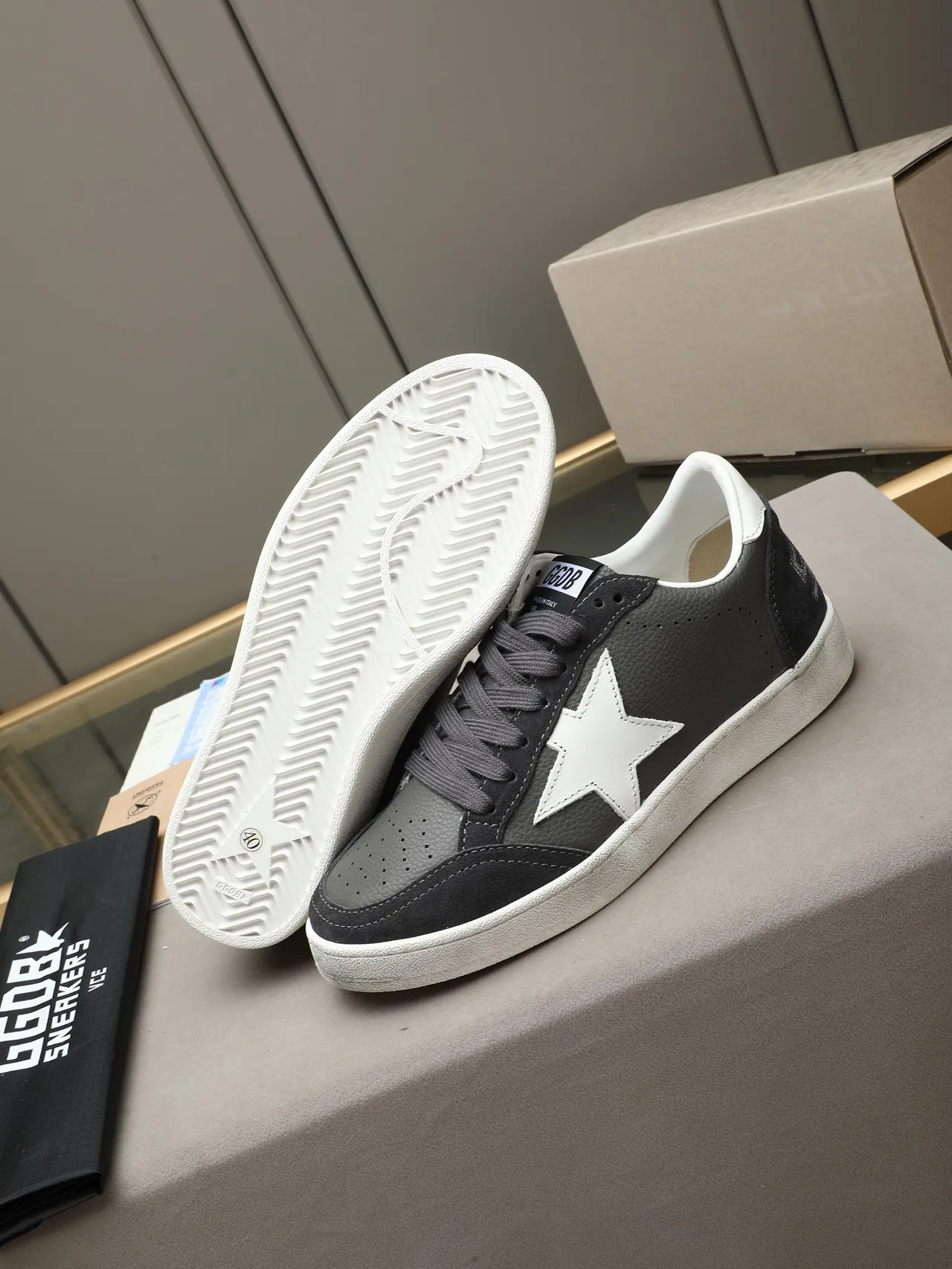 Golden Goose Ball Star Gray and White Star Lifestyle Sneakers