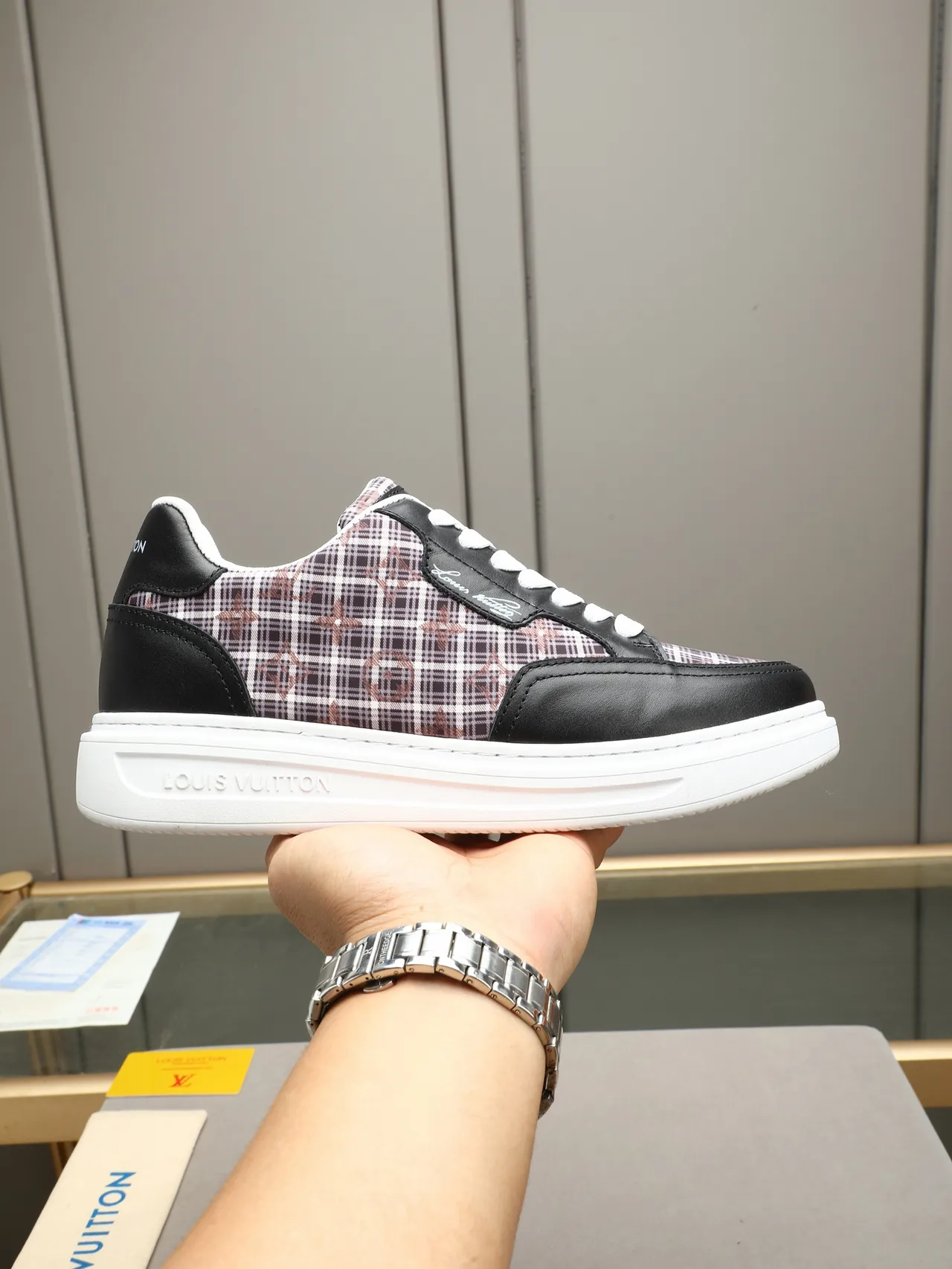 Louis Vuitton Black Multicolor Platform Sole Plaid Monogram Textile Lifestyle Sneakers