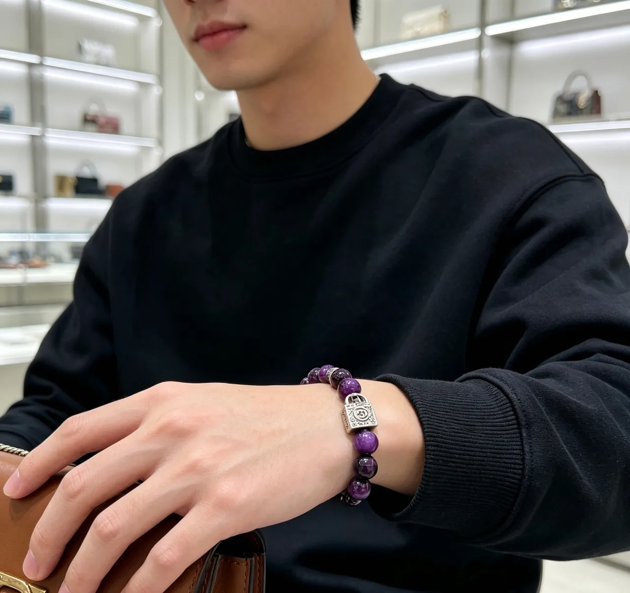 Gucci Purple Silver Beaded Lock Charm Bracelet