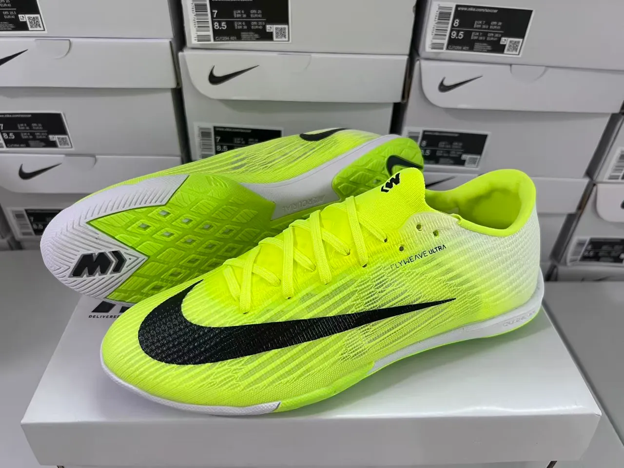 Nike Mercurial Flyweave Ultra Neon Yellow Black Indoor Soccer Shoes