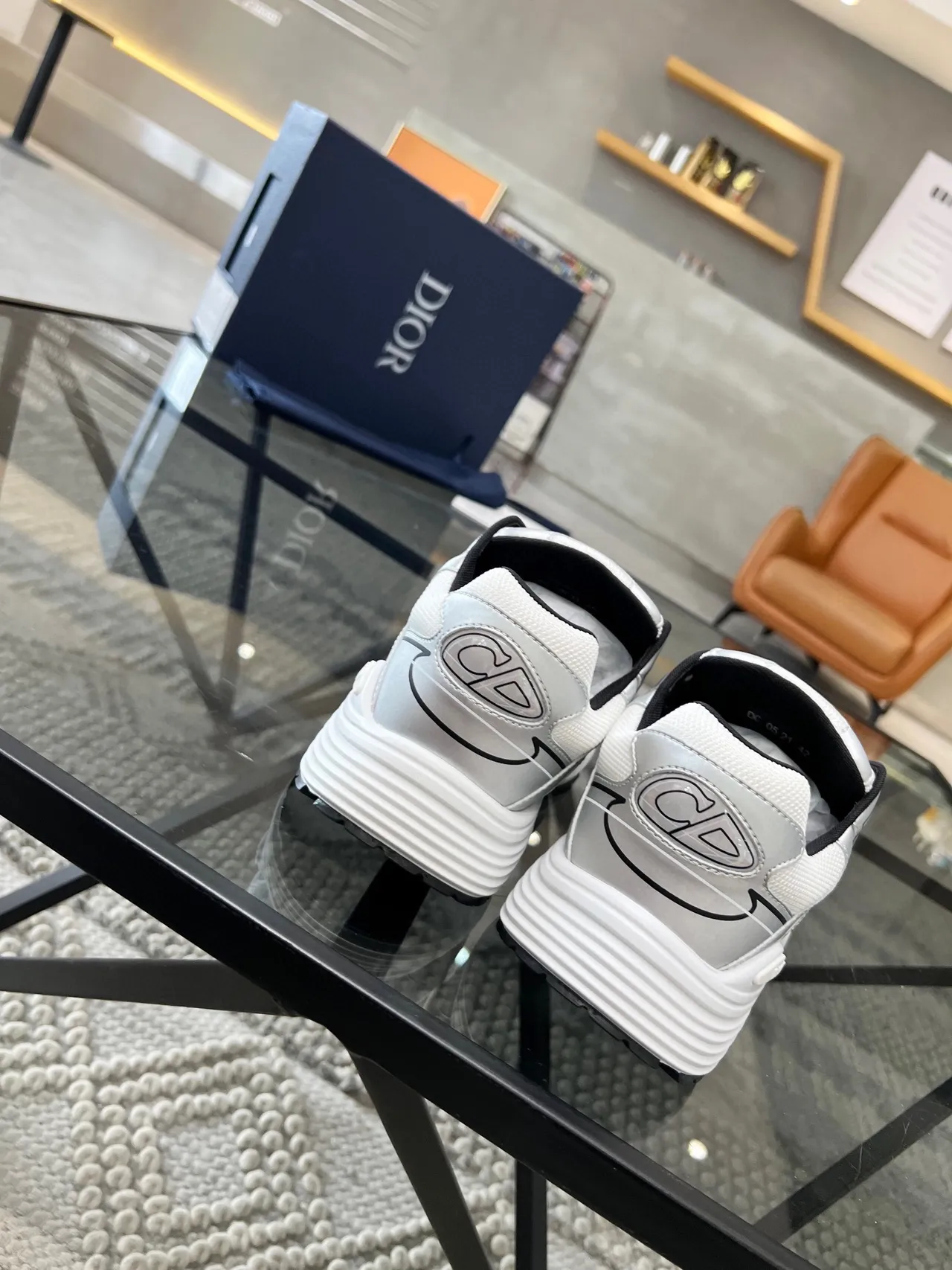 Dior White Gray Chunky Platform Sole Oversized Logo Overlay Lifestyle Sneakers