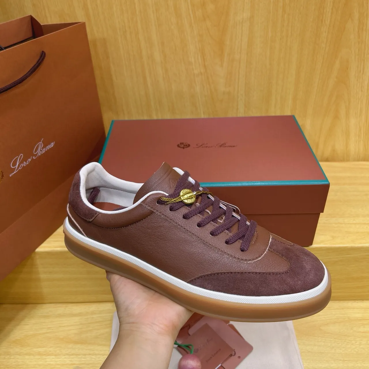 Loro Piana Two-Tone Brown Leather and Suede Sneaker