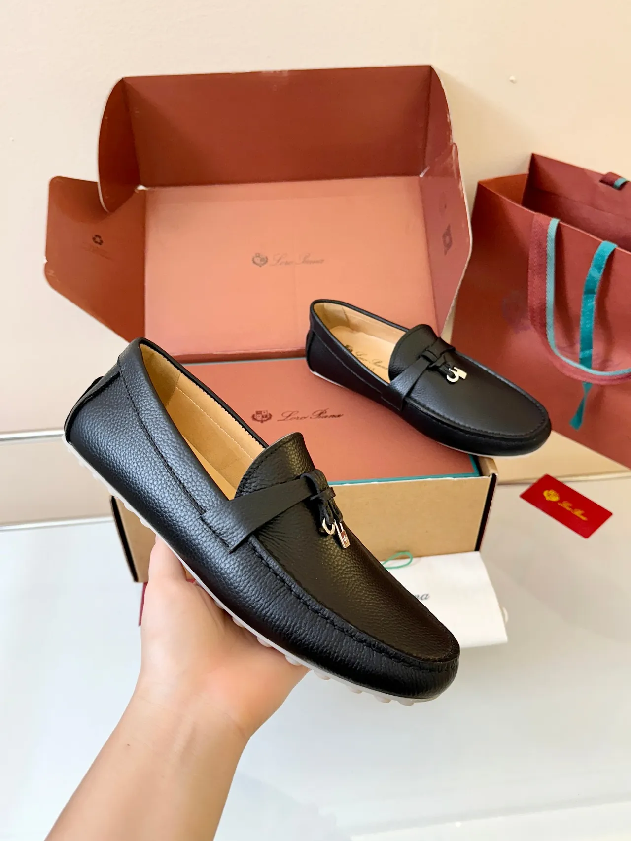 Loro Piana Gommino Loafer Black Pebbled Leather Penny Loafer