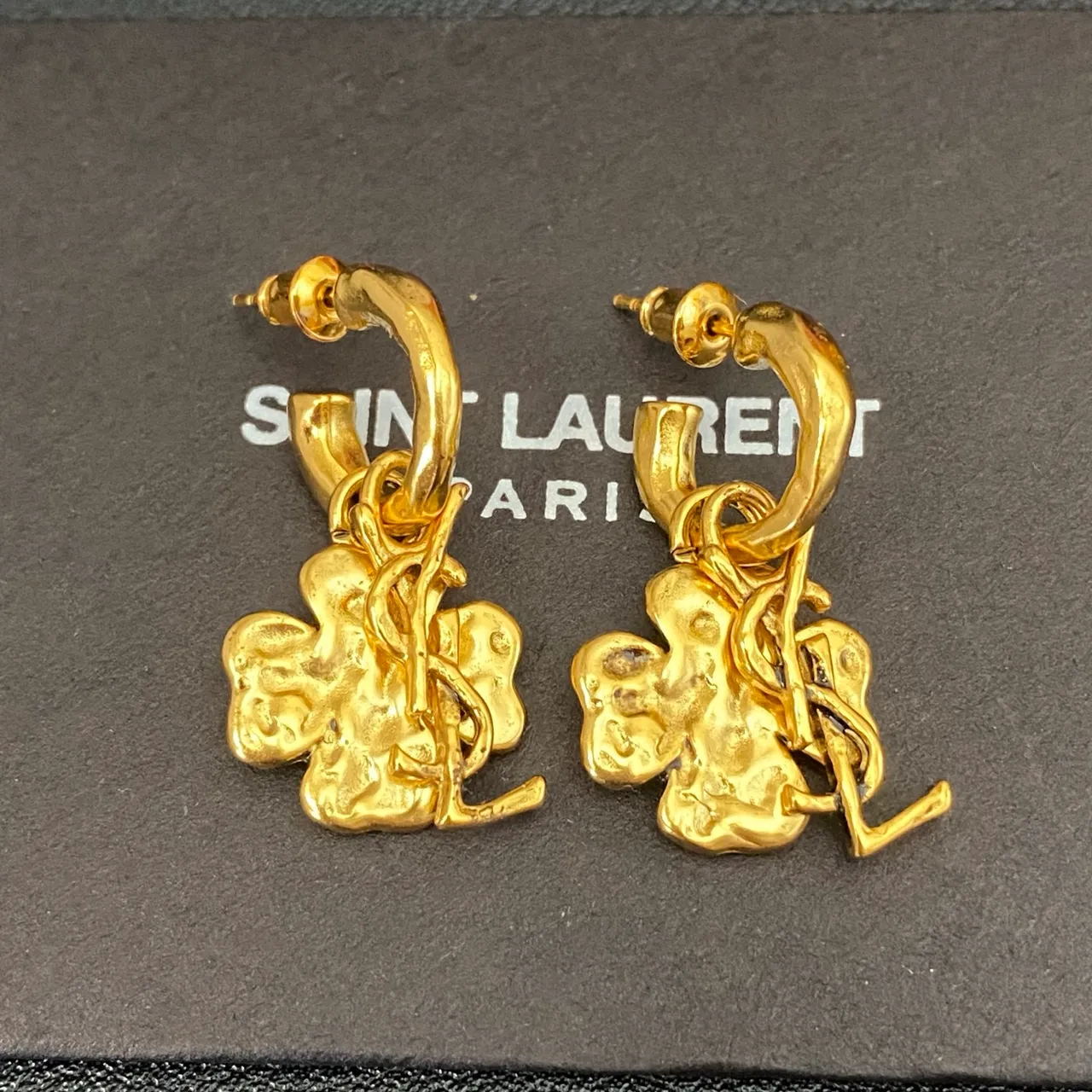 Saint Laurent Clover YSL Monogram Gold-Tone Hoop Earrings