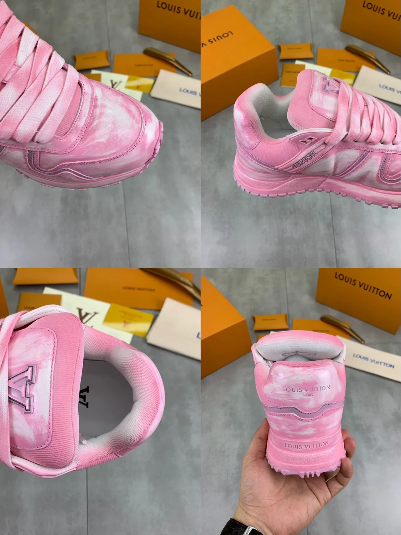 Louis Vuitton LV Trainer Pink White Marbled Sculpted Sole Lifestyle Sneakers