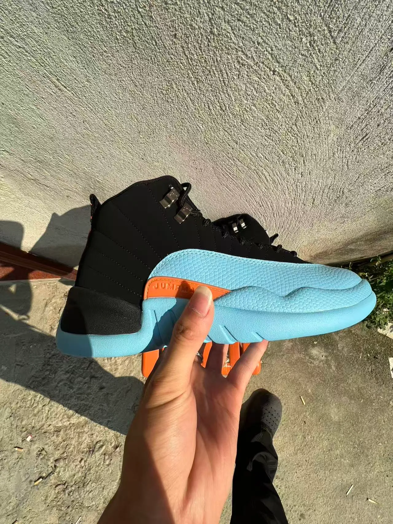 Air Jordan 12 Black Light Blue Orange Basketball Shoes