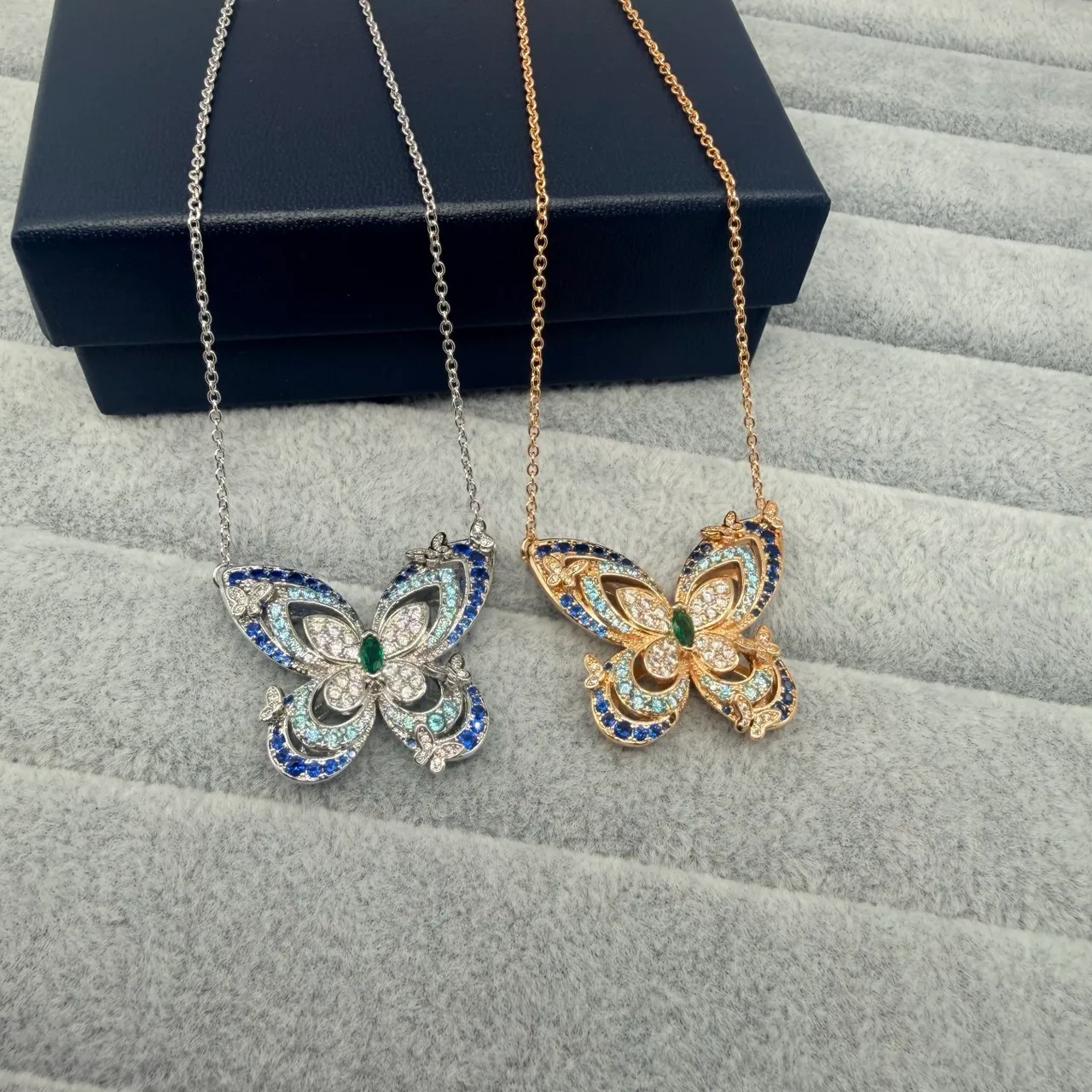 GRAFF Multicolor Gold Butterfly Silhouette Pavé-Set Gemstones Necklace