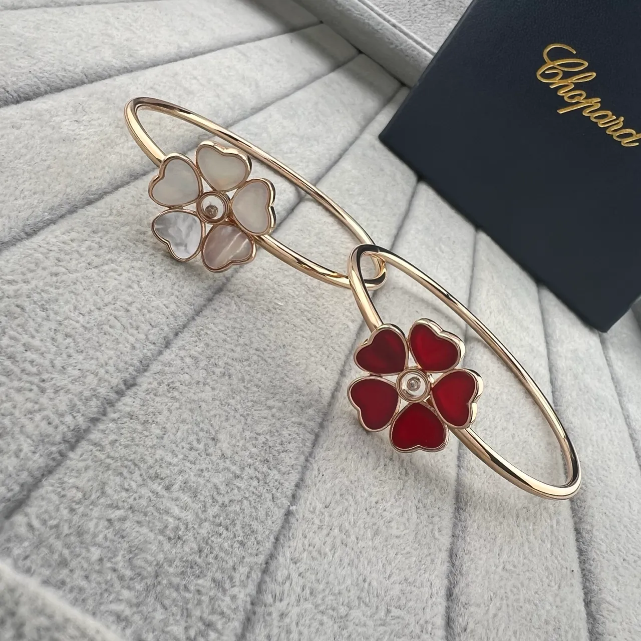 Chopard Happy Hearts Gold Red Floral Motif Heart-Shaped Petals Bracelet