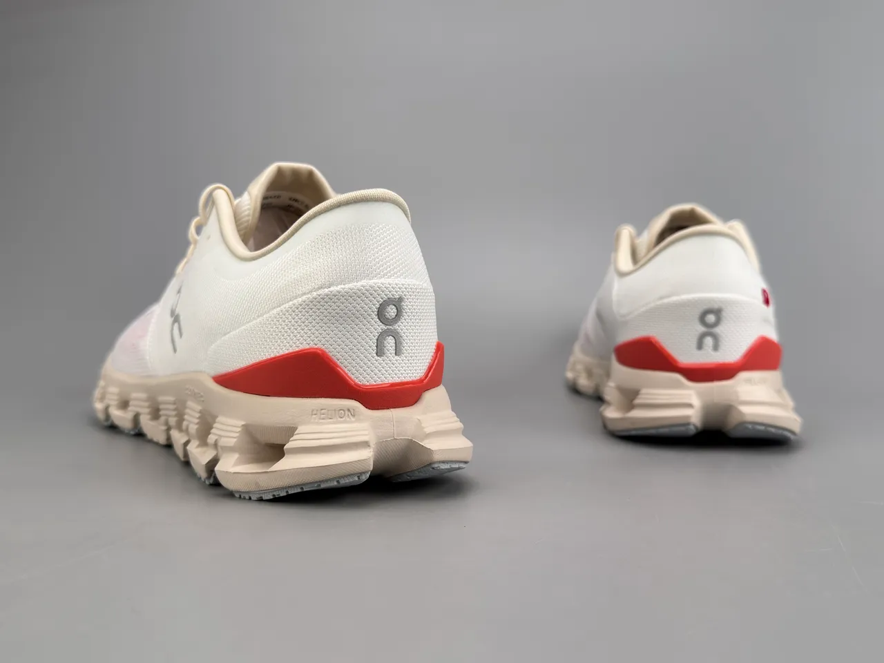 On Beige Red Open Hexagonal CloudTec Pods Minimalist Lacing System Sneakers