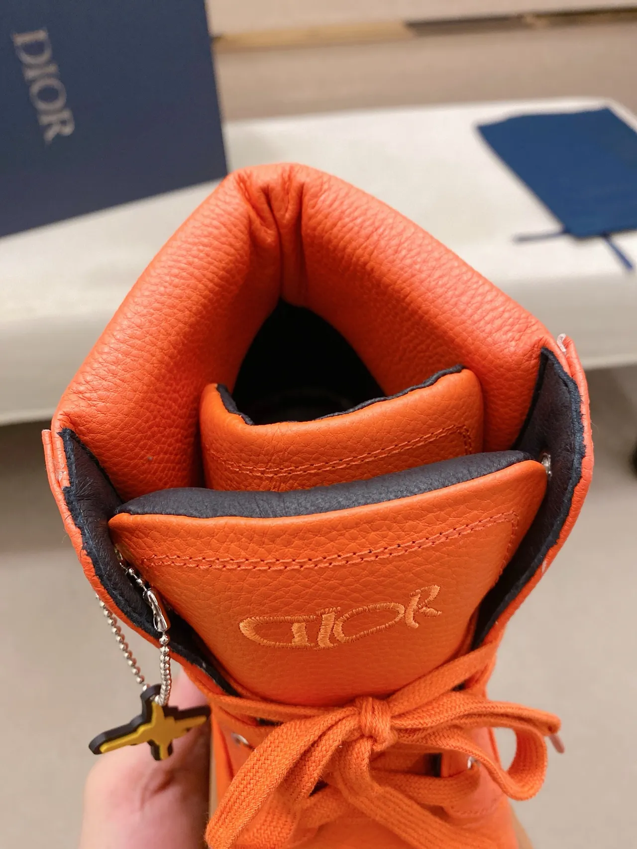 Dior Orange Beige High-Top Lace-Up Work Boots
