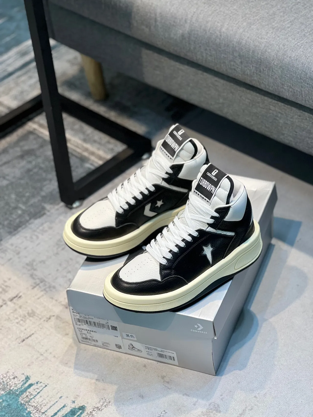 Converse Black White High-Top Leather-and-Perforated-Upper Lifestyle Sneakers