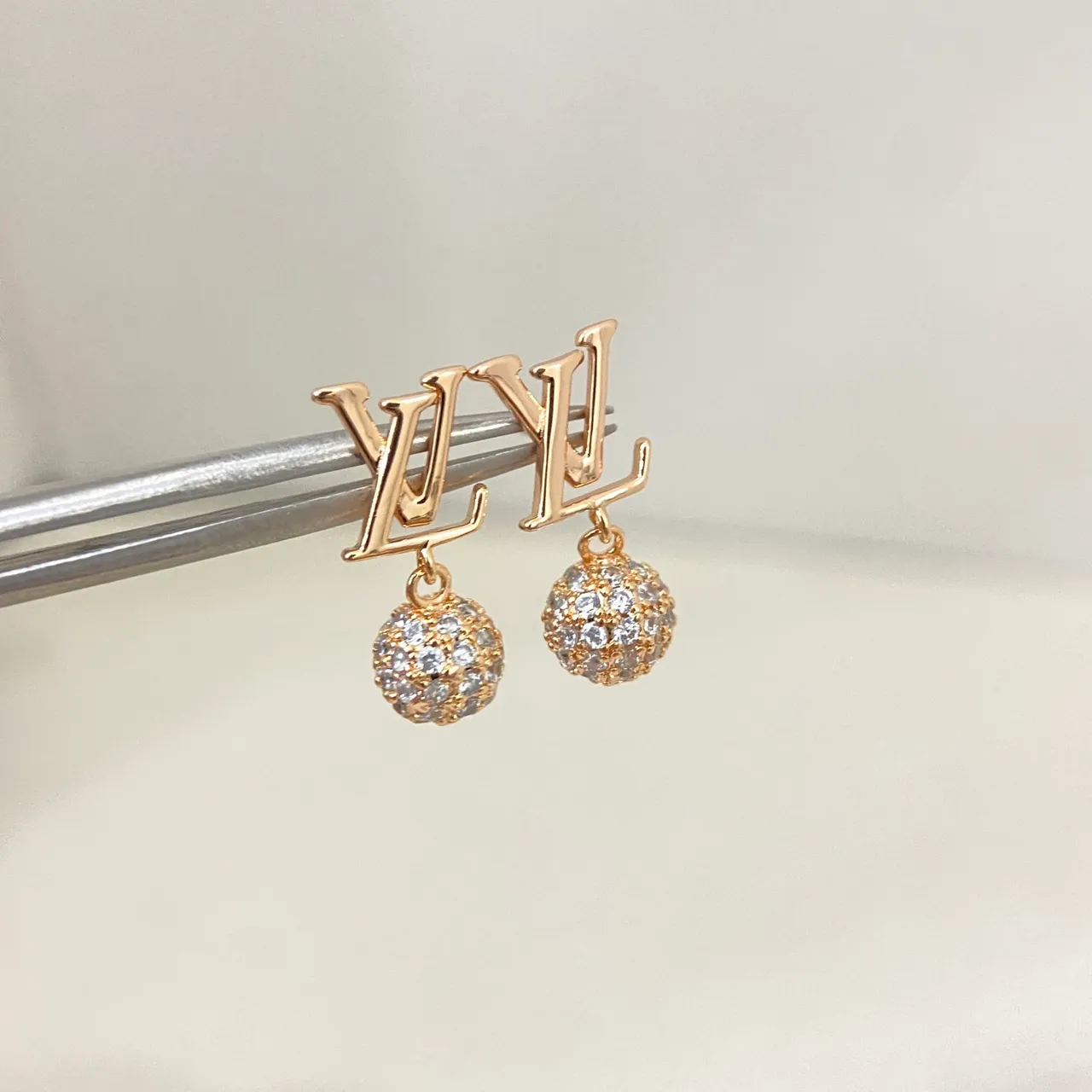 Louis Vuitton Monogram Pavé Crystal Ball Drop Earrings