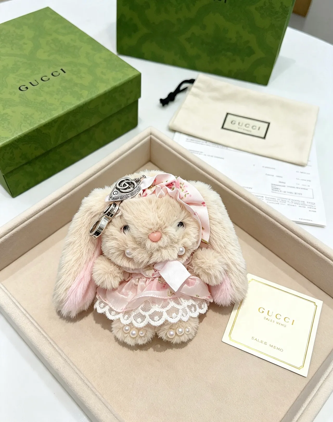 Gucci Beige Pink Plush Rabbit Faux Fur Crossbody Bag