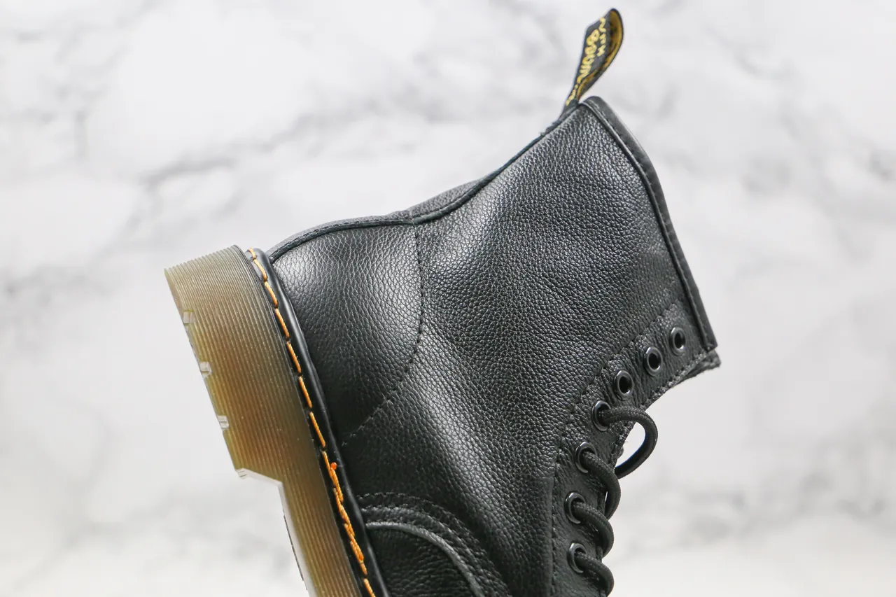 Dr. Martens 1460 Black Smooth Leather Yellow Welt Martin Boots