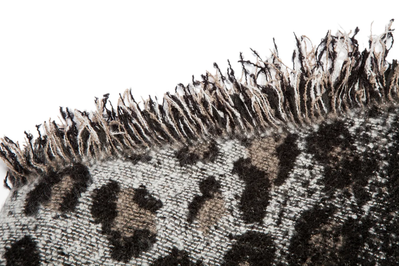 Gray Black Leopard-Print Woven Scarve