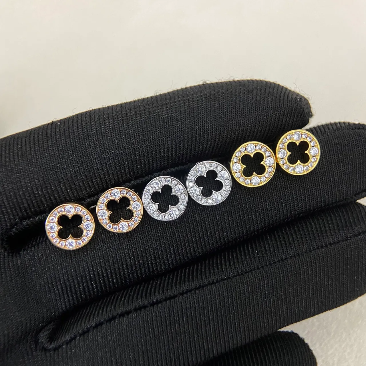 Gold Silver Circular Stud Clover-Cutout Center Earrings