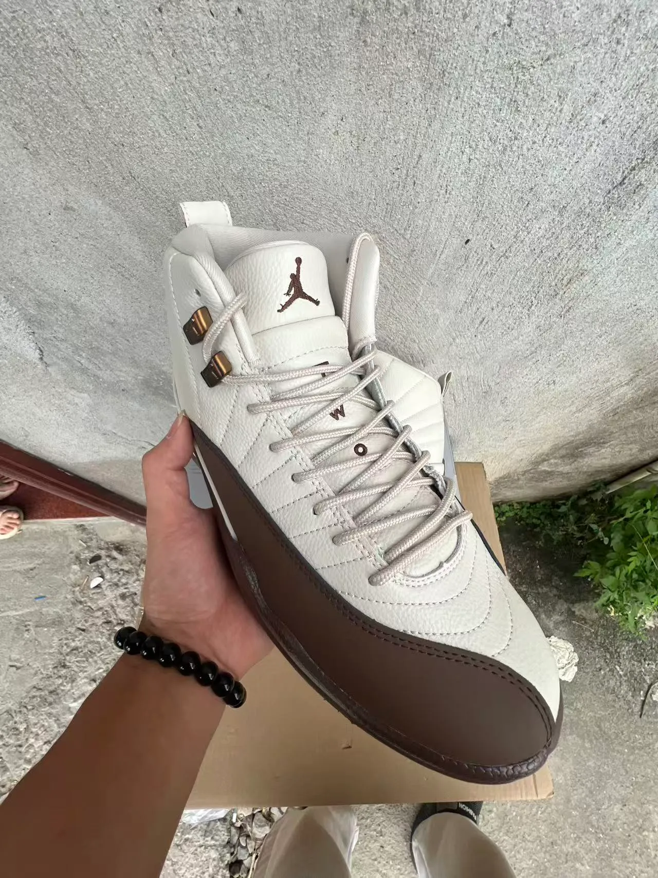 Air Jordan 12 White Brown Quilted Leather Basketball Shoes
