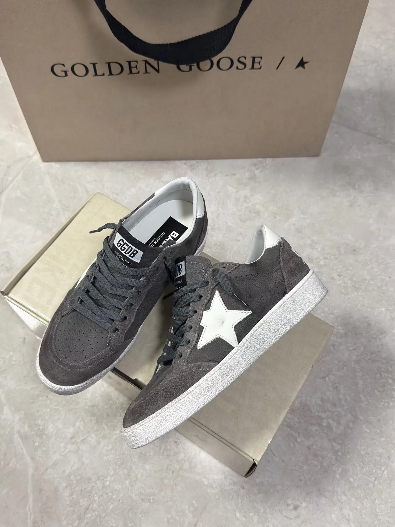Golden Goose Ball Star Gray Suede Star Patch Lifestyle Sneakers